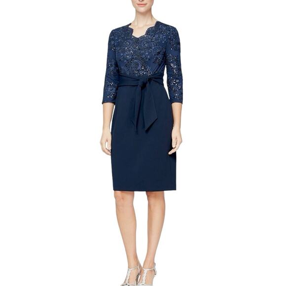 Alex Evenings New Cocktail Dress Sequin V-neck 3/4 Sleeves Women’s Plus Size 14W - Picture 1 of 16